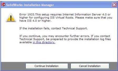 Error 1933.This setup requires Internet Information Server 4.0 or higher for configuring IIS Virtual Roots